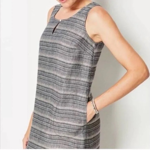 Pure j jill linen Women’s XS 100% linen sleeveless blue striped beach wave dress - Picture 2 of 12